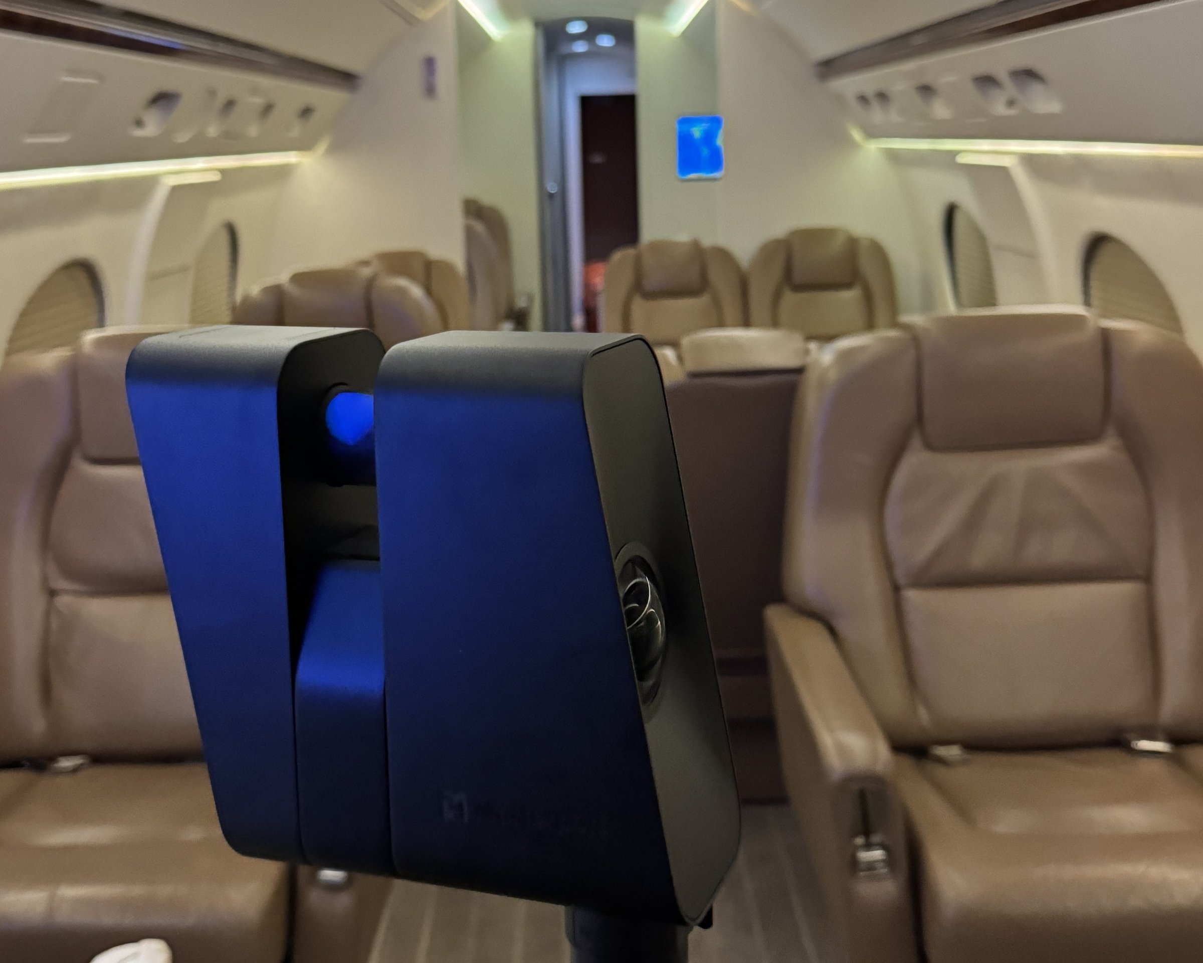 Matterport 3D scanner capturing an aircraft cabin